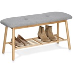 Lavice / botník na boty s poličkou, bambus/len, šedá 14239