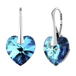 Stříbrné náušnice SRDCE 14mm se Swarovski® Crystals - modrá Bermuda Blue