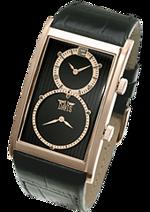 Pánské hodinky Dual Timer Watch – barevná kombinace lesklá nerez ocel pozlacená růžovým Au / černý ciferník / černý řemínek