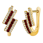 Diamantové náušnice Tokyo ze žlutého zlata s přírodním rubínem a diamanty 0,20 ct