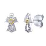 Stříbrné náušnice anděl Abariel s Brilliance Zirconia pozlaceným srdcem