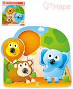 HAPE DŘEVO Baby puzzle vkládací s úchyty zvířátka džungle 3 dílky na desce