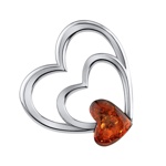 Stříbrný přívěsek dvojité srdce s jantarovým srdcem Viena