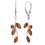 Stříbrné visací jantarové náušnice lístky Meggie