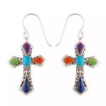 AutorskeSperky.com - Stříbrné naušnice kříž s drahými kameny - S1509