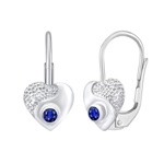 Stříbrné náušnice srdce s modrým kamenem Swarovski® Created Stones