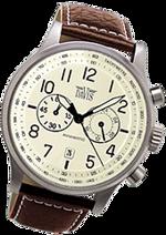 Pánské hodinky Aviamaticly – barevná kombinace broušená nerez ocel / bílý ciferník / hnědý řemínek