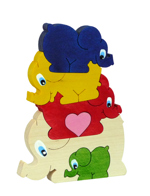 Dřevěné puzzle – pyramida - sloni / originální puzzle pro děti