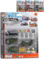 Kovová auta 4ks herní set s dopravními značkami 3 druhy