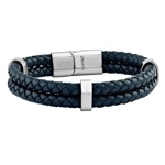 Pánský kožený náramek Muff modročerný s ozdobami z chirurgické oceli