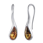 Stříbrné visací jantarové náušnice kapky Terry