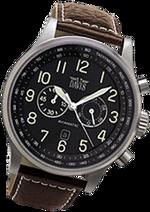 Pánské hodinky Aviamatic – barevná kombinace broušená nerez ocel / černý ciferník / hnědý řemínek