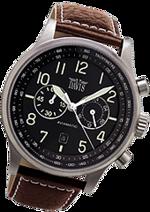 Pánské hodinky Aviamaticly – barevná kombinace broušená nerez ocel / černý ciferník / hnědý řemínek