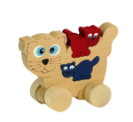 Dřevěné puzzle – kočička na kolečkách / originální puzzle