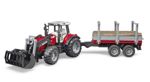 Bruder 2046 Massey Ferguson 7480 s nakladačem a přívěsem na dřevo