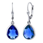 Stříbrné visací náušnice Maira se syntetickým safírem