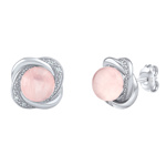 SILVEGO stříbrné náušnice Ariel s přírodním růženínem a Brilliance Zirconia