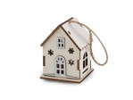 Dřevěný domeček svítící k zavěšení, barva 2 přírodní sv. stříbrná