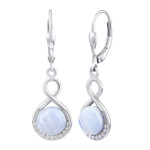 Stříbrné visací náušnice s přírodním modrým Achátem a zirkony