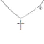 Stříbrný náhrdelník křížek Leonie s barevnými Brilliance Zirconia