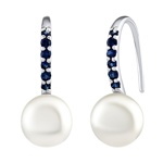 Stříbrné visací náušnice Rosalie s pravou perlou a safíry