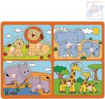 WOODY DŘEVO Baby puzzle s úchyty mláďata 4x2 dílky na desce pro miminko