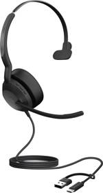 Jabra Evolve2 50 Headset otevřená (On Ear) kabelová, Bluetooth® mono černá Redukce šumu mikrofonu, Potlačení hluku headset, monofonní, Vypnutí zvuku mikrofonu,