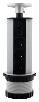 HBF výsuvná zásuvková lišta se 3 zásuvkami 230V a 2 USB porty