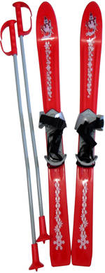 KUBISPORT Lyže dětské sjezdové 90cm Červené s vázáním napevno a holemi