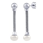 Stříbrné visací pletené náušnice Shaya s pravou přírodní perlou