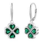 Stříbrné visací náušnice čtyřlístek se zelenými Brilliance Zirconia